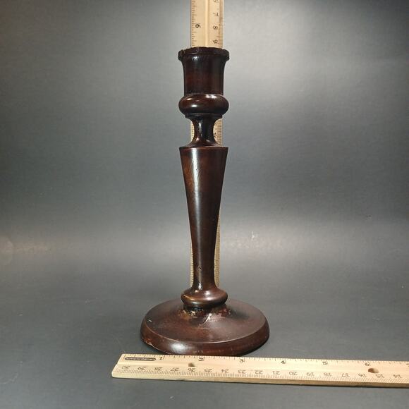 Vintage Wooden Taper Candle Holder, Unbranded Dark Wood Boho Chic 8" Candlestick - Picture 11 of 11
